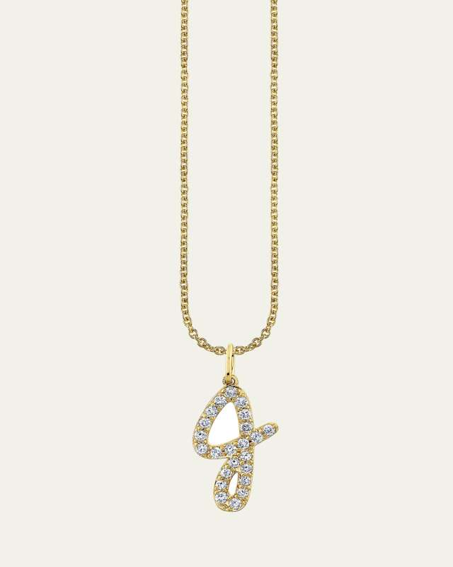 14K Yellow Gold Medium Diamond Pave Script Initial Charm, J